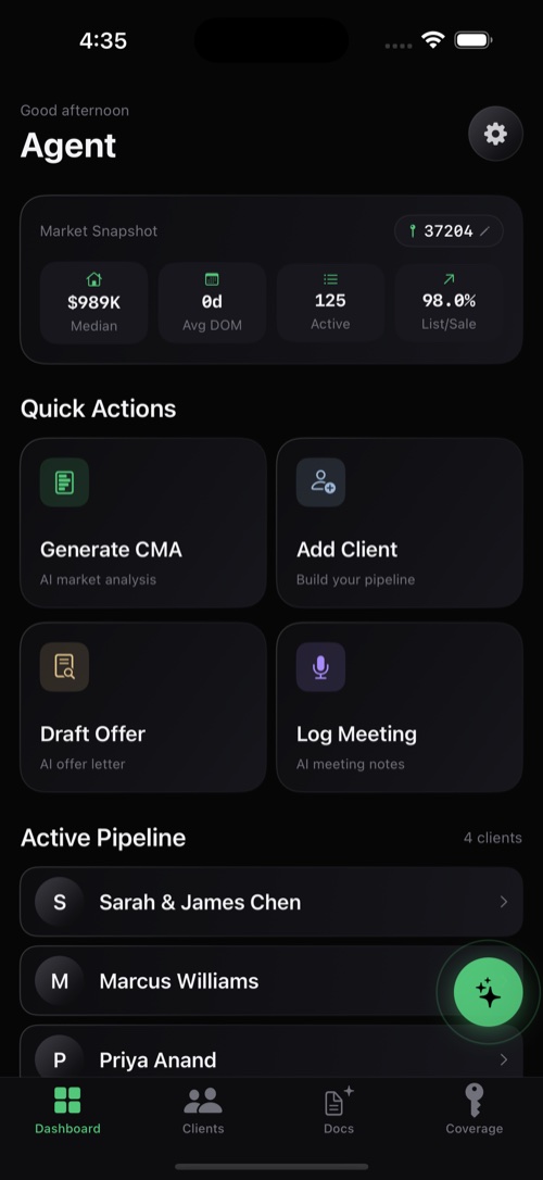 Agents real estate dashboard on iPhone