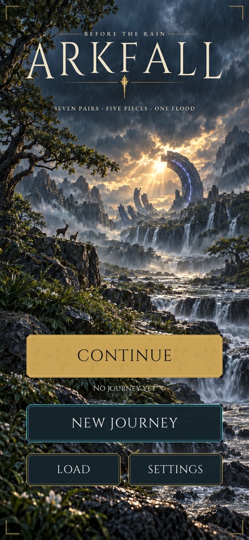 Arkfall main menu screen